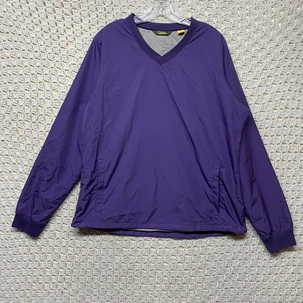 Cabela's Windbreaker Jacket Mens Size L Purple Gorpcore Outdoor Hunting V‎ Neck